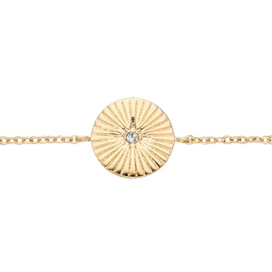 Bracelet en plaqué or chaîne ethnique rond strié avec oxyde blanc serti 16+2cm