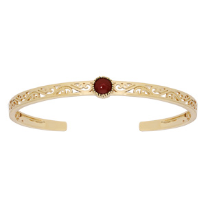 Bracelet jonc en plaqué or ethnique filigrane avec pierre ronde rouge