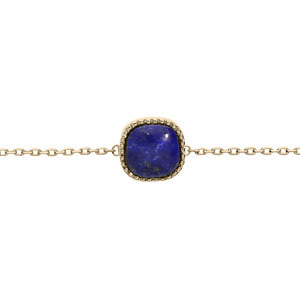 Bracelet en plaqué or chaîne avec carré Lapis Lazuli véritable 16+2cm
