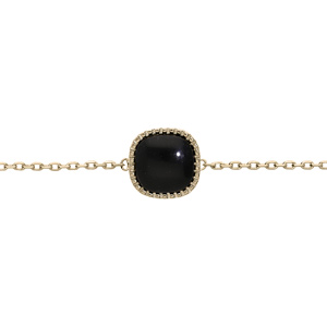 Bracelet en plaqué or chaîne avec carré Onyx de synthèse 16+2cm