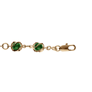 Bracelet plaqué or boules vertes  réglable 16 à 19cm
