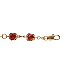 Bracelet plaqué or boules rouges  réglable 16 à 19cm