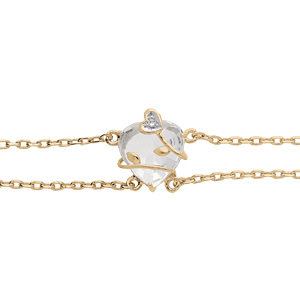 Bracelet en plaqué or double chaîne avec coeur oxyde blanc motif volute 16+3cm