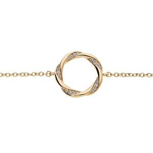 Bracelet en plaqué or chaîne avec cercle torsade et oxydes blancs sertis 16+2cm