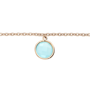 Bracelet en plaqué or chaîne avec pampille pierre facetée ronde serti clos couleur bleue 16+2cm