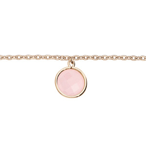 Bracelet en plaqué or chaîne avec pierre facetée ronde serti clos couleur rose 16+2cm