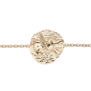 Bracelet en plaqué or chaîne avec pastille fausse monnaie grecque finition antique