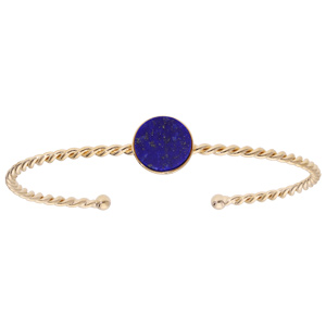 Bracelet jonc en plaqué or fil torsadé et pierre Lapis Lazuli véritable de 1.1 cm de diamètre