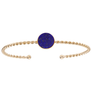 Bracelet jonc en plaqué or fil torsadé et pierre Lapis Lazuli véritable de 1.1 cm de diamètre