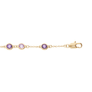 Bracelet en plaqué or tutti frutti chaîne avec oxydes ronds violets 16+3cm