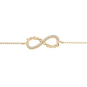 Bracelet en plaqué or chaîne avec symbole infini et oxydes blancs sertis 16+3cm