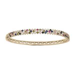 Bracelet jonc en plaqué or articulé damier d’oxydes multicouleurs diamètre 63mm