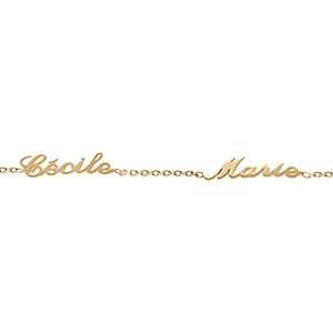 Bracelet en plaqué or chaîne maille forçat avec découpe anglaise 2 prénoms – longueur 18,5cm réglable 17cm