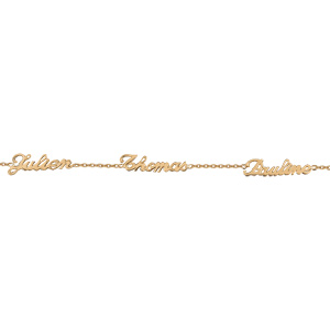 Bracelet en plaqué or chaîne maille forçat avec découpe anglaise 3 prénoms au milieu – longueur 18,5cm réglable 17cm