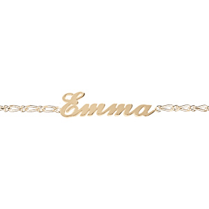 Bracelet en plaqué or chaîne mailles 1+1 largeur 2mm avec découpe anglaise 1 prénom – longueur 18,5cm réglable 17cm