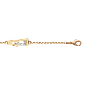 Bracelet en plaqué or chaîne avec 3 motifs 2 rectangles emmaillés dont 1 orné d'oxydes blancs - longueur 16cm + 3cm de rallonge