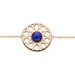 Bracelet en plaqué or chaîne avec pastille ajourée coeur Lapis Lazuli véritable 16+3cm