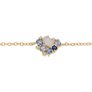 Bracelet en plaqué or chaîne avec géométire oxydes bleus et blancs 16+2cm
