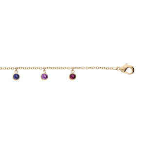Bracelet en plaqué or chaîne avec pampilles d’oxydes rond sertis multi couleurs 15+4cm