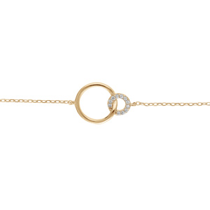 Bracelet en plaqué or chaîne avec 2 anneaux avec oxydes blancs sertis et 1 lisse 16+3cm