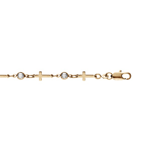 Bracelet en plaqué or maillons forme de croix et oxydes blancs 16+3cm