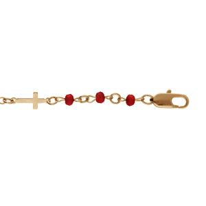 Bracelet en plaqué or maillons forme de croix et perles rouges 16+3cm