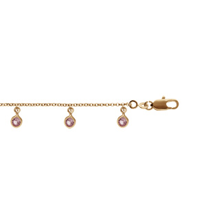 Bracelet en plaqué or pampilles oxydes rose et violet 16+3cm