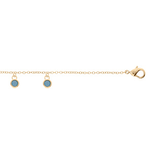 Bracelet en plaqué or chaîne avec pampilles pierre couleur turquoise 17+3cm