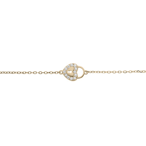 Bracelet en plaqué or chaîne avec coeur et cadenas oxydes blancs sertis 16+3cm