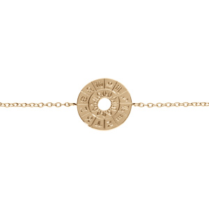 Bracelet en plaqué or disque évidée calendrier astrologie et soleil 16+2cm