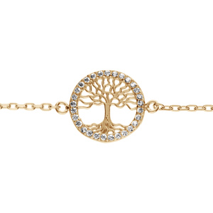 Bracelet en plaqué or arbre de vie contour oxydes blancs sertis 16+4cm