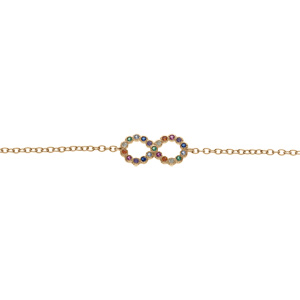Bracelet en plaqué or motif infini multi couleurs 16+2cm