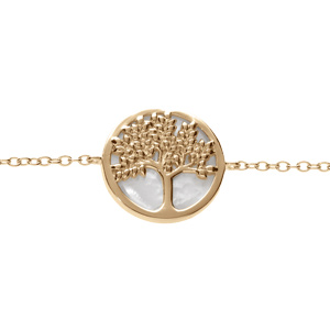 Bracelet en plaqué or arbre de vie avec nacre blanche 16+2cm