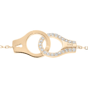 Bracelet en plaqué or massif chaîne avec menottes et oxydes blancs 16+3cm