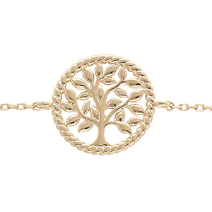 Bracelet en plaqué or chaîne avec pastille arbre de vie et contour perlé 16,5+2,5cm