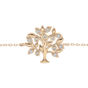 Bracelet en plaqué or chaîne avec arbre de vie découpé et oxydes blancs sertis 16+3cm