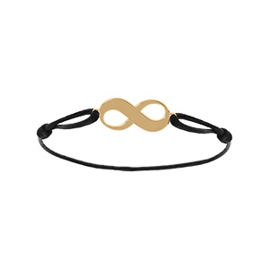 Bracelet en plaqué or cordon coulissant en coton noir avec motif infini