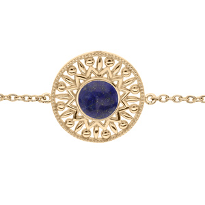 Bracelet en plaqué or ethnique chaîne avec médaillon pierre Lapis Lazuli véritable 16+2cm