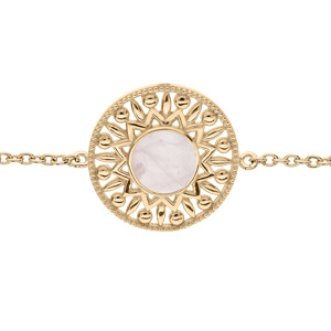Bracelet en plaqué or ethnique chaîne avec médaillon pierre Quartz rose véritable 16+2cm