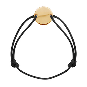 Bracelet en plaqué or cordon coulissant noir avec plaque ronde à graver