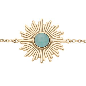 Bracelet en plaqué or ethnique chaîne avec soleil pierre Amazonite véritable 16+2cm