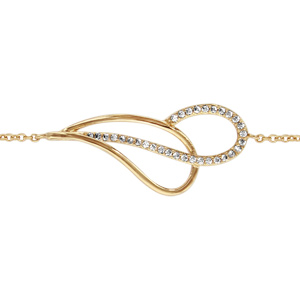 Bracelet en plaqué or chaîne avec 2 gouttes évidées et croisées, 1 lisse et l’autre ornée d’oxydes blancs sertis – longueur 16cm + 2cm de rallonge