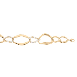 Bracelet en plaqué or mailles stylisées et oxydes blancs sertis 15,5+5cm