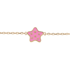 Bracelet en plaqué or chaîne avec étoile rose à pois 14+2cm