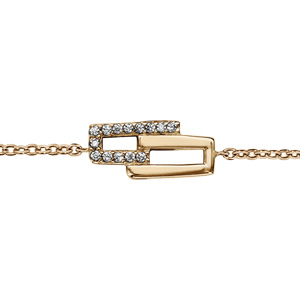 Bracelet en plaqué or chaîne avec 2 rectangles ouverts imbriqués dont 1 orné d’oxydes blancs sertis et l’autre lisse au milieu – longueur 16cm + 2cm de rallonge