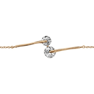 Bracelet en plaqué or chaîne avec au milieu 2 baguettes lisses avec 1 oxyde rond blanc à chaque extrémité et qui se rejoignent – longueur 16cm + 2cm de rallonge