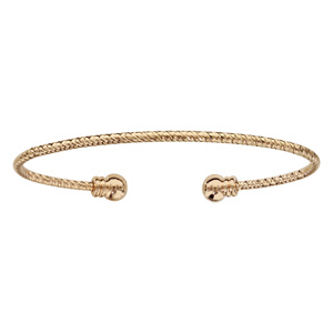 Bracelet jonc en plaqué or diamanté et ouvert avec 1 boule lisse à chaque extrémité