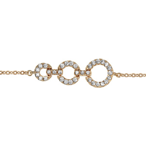 Bracelet en plaqué or chaîne avec au milieu 3 anneaux de taille différente ornés d’oxydes blancs sertis – longueur 16cm + 2cm de rallonge