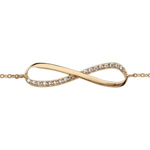 Bracelet en plaqué or chaîne avec au milieu symbole infini orné d’oxydes blancs sur moitié du symbole – longueur 16cm + 2cm de rallonge