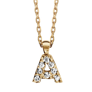 Collier en plaqué or chaîne avec pendentif initiale A ornée d’oxydes blancs – longueur 45cm